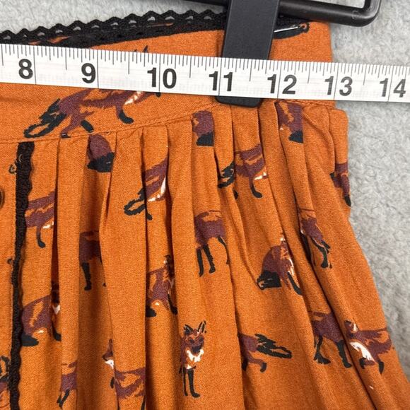 Hell Bunny Fox Print Skirt Cognac Button Front Size XS Retro Punk Style NWOT - Picture 5 of 9